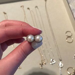 Natural pearl and diamond earrings